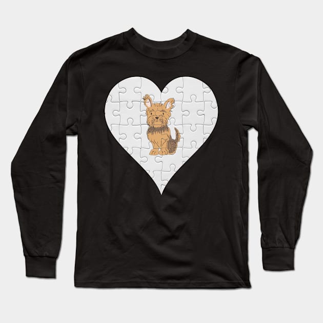 Yorkshire Terrier Heart Jigsaw Pieces Design - Gift for Yorkshire Terrier Brown Miniature Lovers Long Sleeve T-Shirt by HarrietsDogGifts